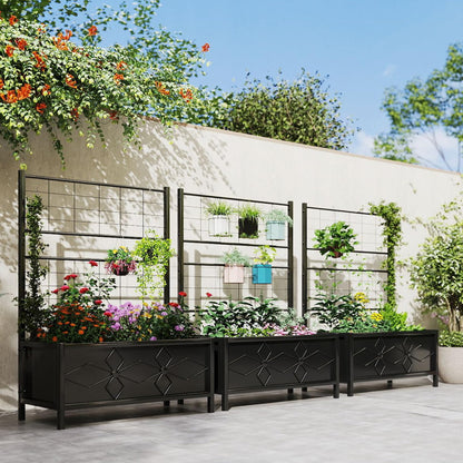 Outsunny Planter Box with Trellis, 35.4 x 15.7 x 47.2 inch Raised Garden Bed with Drainage Holes, Planters for Outdoor Plants, Vegetables, Flowers, Herbs, Trellis Planter, Black