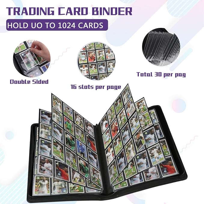 1024 Pocket Card Binder,16 Pocket Trading Card Binder，Side Loading Collectible Card Albums for MTG, for TCG Football, Sports, Game Cards Purple