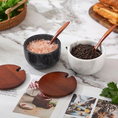 NHKRTE 18-Ounce Marble Spice Jar with Lid and Spoon, Black and White Set