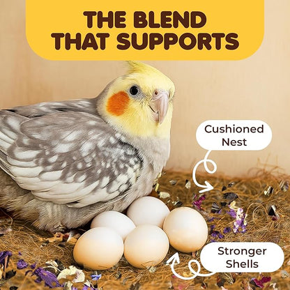 SunGrow Coco Fiber Herbs for Small and Medium Birds, with Chamomile, Lavender, Peppermint & Calcium, Nesting Pad, Aviary Bedding & Substrate for Budgies, Cockatiels, Canaries, Finches, Parrots, 5 oz