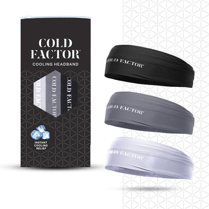 COLD FACTOR Instant Cooling Headband 3 Pack | Advanced Evaporative Comfort for Sports & Outdoor | UPF 50+ Protection | Long-Lasting Coolness | Ideal for Fitness, Hiking, Yoga, & Running (Neutral Pack)