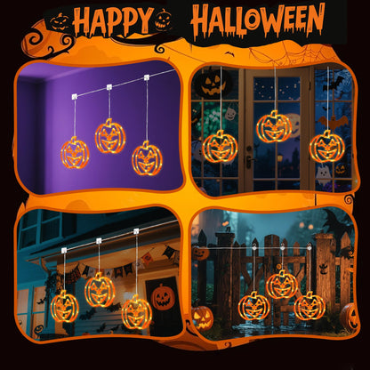 woohaha Halloween Window Lights,48LED 3 Pumpkin Curtain String Lights USB/Battery Operated,Hanging Light for Indoor Outdoor Bedroom,Room,Wall,Party,Holiday Decorations(Orange)