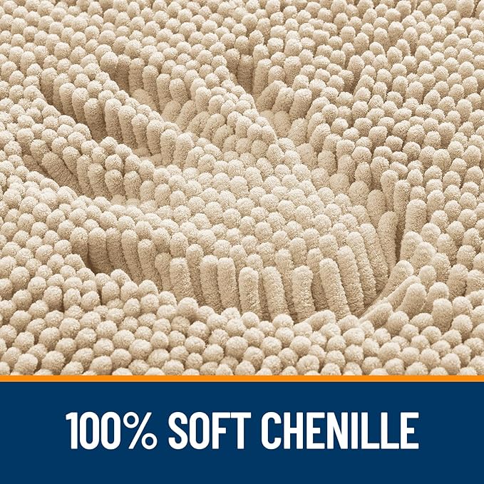 OLANLY Bathroom Rugs 32x20, Extra Soft Absorbent Chenille Bath Rugs, Rubber Backing Quick Dry, Machine Washable Bath Mats for Bathroom Floor, Tub and Shower, Home Decor Accessories, Beige