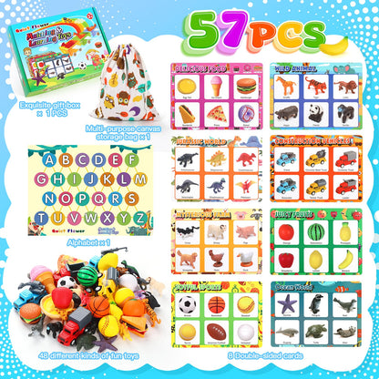 Quiet Flower 59 Pcs Sorting Toys for Toddlers 3-5, Dinosaur & Vehicle Matching Game with Flashcards, Sensory Educational Materials for Autism & Speech Development, Preschool Fine Motor Activities Gift