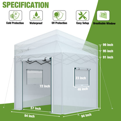 WORKPRO Greenhouse, 94”x 94”x 99” Pop-up Greenhouse for Outdoors , Heavy Duty Gardening House with Sturdy PE Cover, Roll-up Entry Doors and 2 Screen Windows, for Patio, Backyard, Balcony
