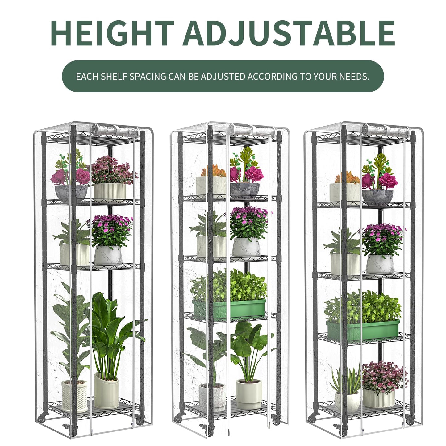sagrynfp Mini 5-Tier Greenhouse for Indoor Outdoor , 15.7" L×11.8" W×62.3" H Portable Greenhouse with Clear PVC Cover and Metal Shelf for Growing Vegetables, Flowers and Seedlings, with Wheels