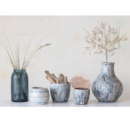 Creative Co-Op Terra-Cotta Planter with Crackle Glaze, Blue