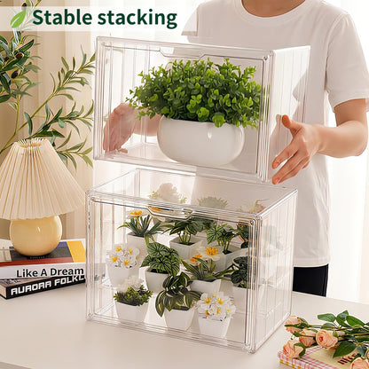 PEEKUP Clear Mini Greenhouse Indoor, Small Portable Tabletop Green House with Magnetic Door for Seed Starting, Plant Grow Warmer and Home Gardening Display
