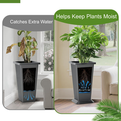 YESUNEED 24-Inch Tall Planters Set of 2 for Outdoor and Indoor Use,Tapered Flower Pots with Drainage Tray, Front Porch and Patio Decor,Ideal for Large Plants (Stripes-Grey)