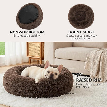 MIXJOY Orthopedic Dog Bed Comfortable Donut Cuddler Round Pet Beds Ultra Soft Washable Dog and Cat Cushion Bed (23'', Coffee)
