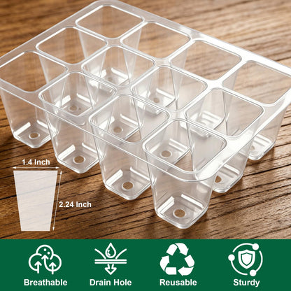 Yalumo Seed Starter Tray Kit, 12 Pack 144 Cells with Humidity Dome, Reusable Seedling Trays with Drainage Holes, Plant Germination Kit with Labels & Tools for Mini Greenhouse Propagator Indoor Garden