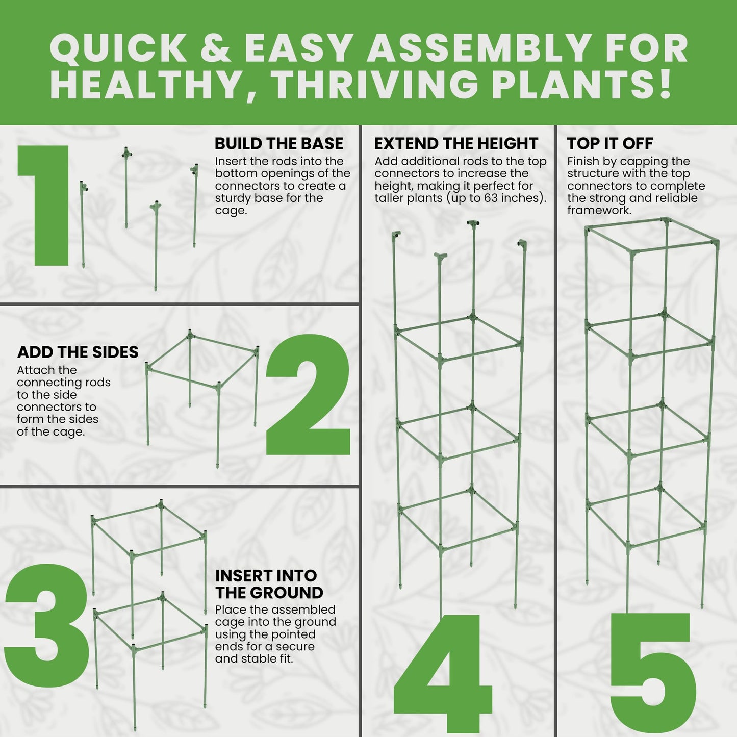Tomato Cage Square - Large Trellis Stakes and Plant Support Structures for Vegetables and Climbing Plants - Tall Tomato Cages for Garden, Pots, Raised Garden Bed Outdoor Supplies