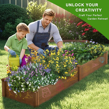 PetsCosset 8x2Ft Raised Garden Bed – Planter Box for Outdoor Plants, Fir Wood Garden Beds for Vegetable, Herb, and Flower Cultivation – Easy Assemble