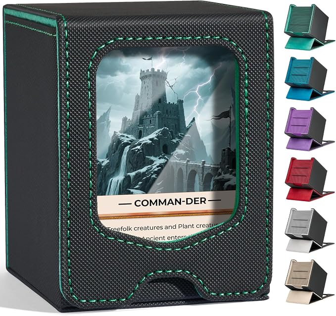 Fabmaker Deck Box Compatible with MTG Commander, (patent Pending) Magnetic Trading Card Storage Box with Comman-der, Fits 100 Double-Sleeved Cards, Card Box Compatible with Magic the Gathering, Green