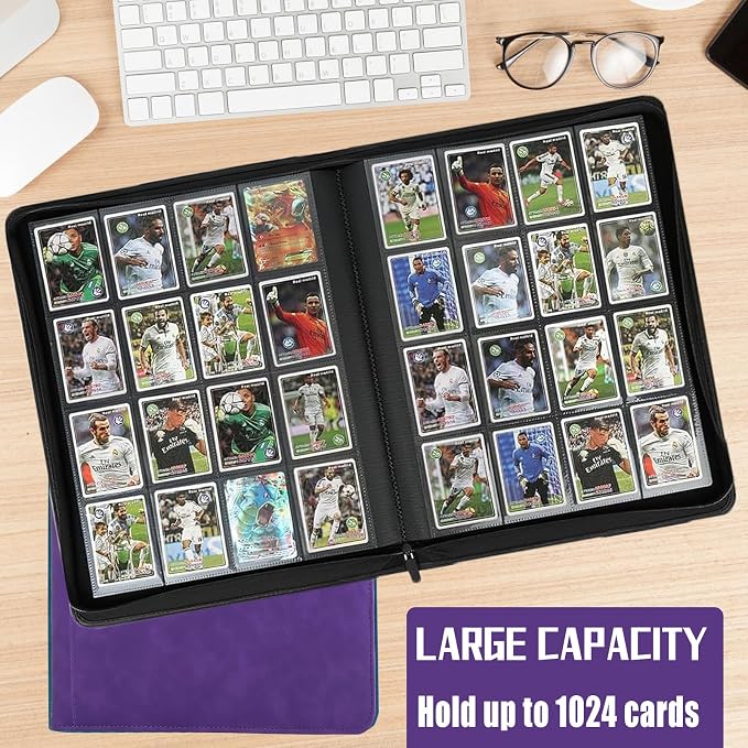 1024 Pocket Card Binder,16 Pocket Trading Card Binder，Side Loading Collectible Card Albums for MTG, for TCG Football, Sports, Game Cards Purple