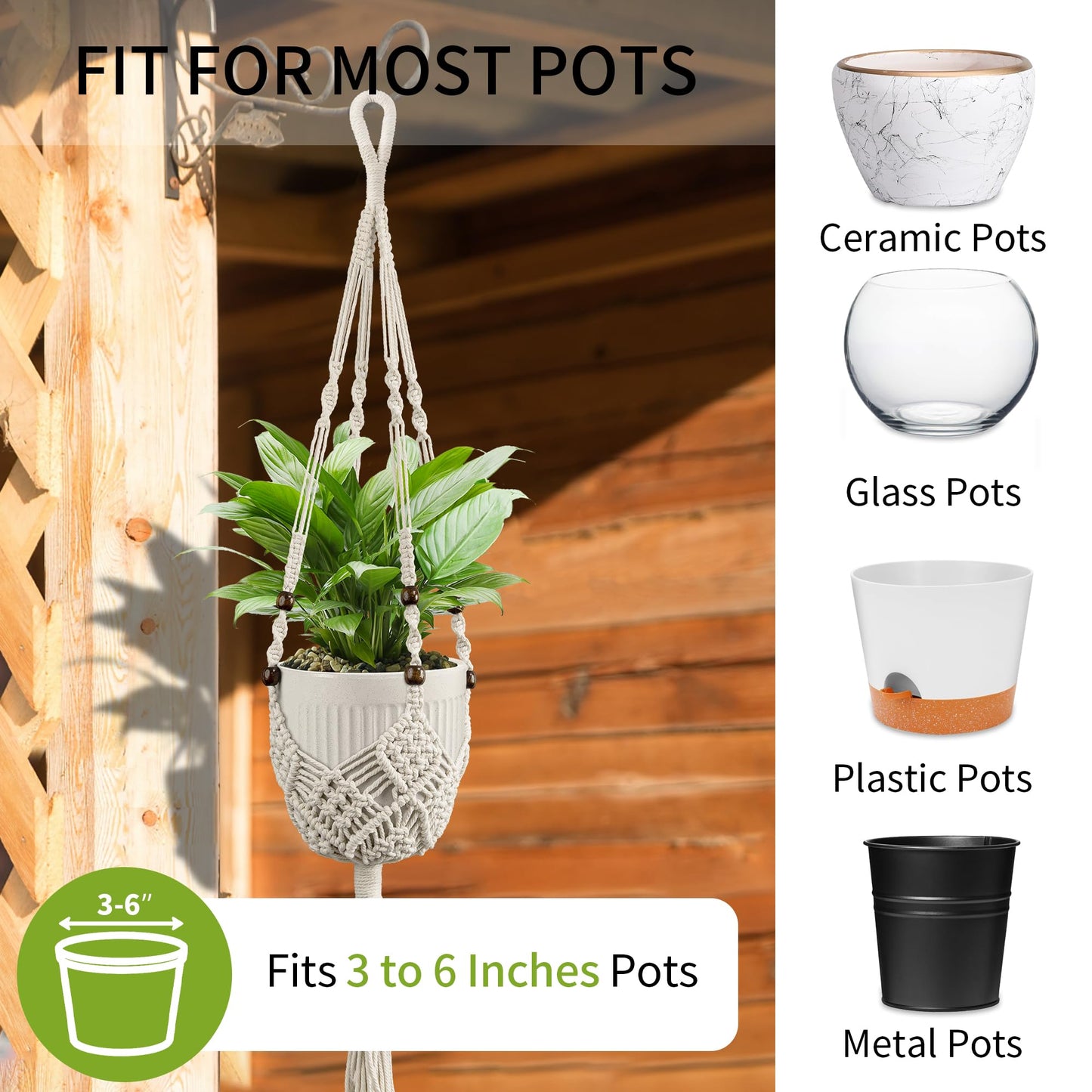 IDEEEPAN Macrame Plant Hanger - Fits 3 to 6 inches Pots for Indoor Outdoor, 35 Inch, Set of 2, Brown (POTS NOT Included)