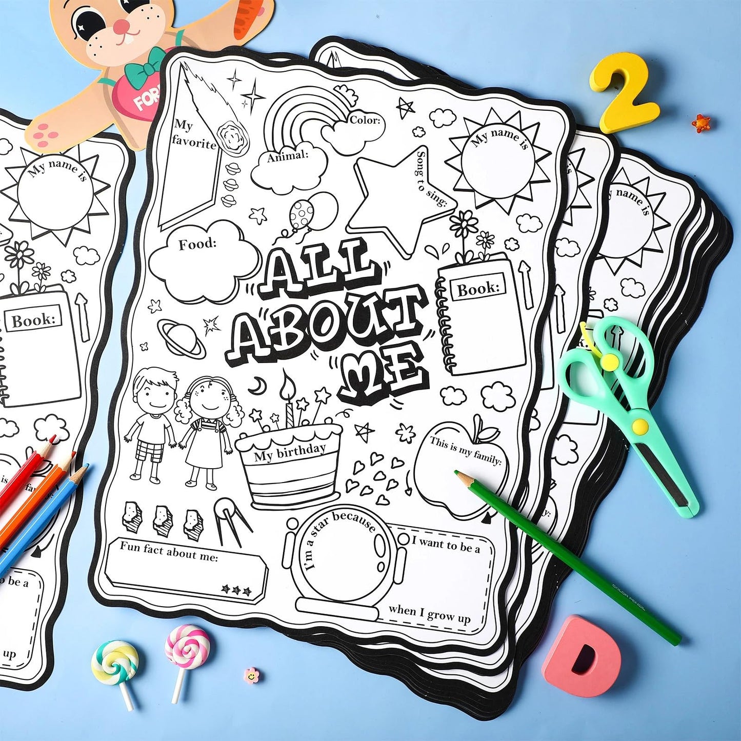 Pajean 50 Pcs All About Me Posters Student Activity Kit - Star Student Poster for Classroom Must Haves - First Day of School Activity for Kindergarten & Elementary