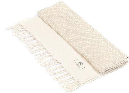 Madamelique Exclusive Hand Towels Set of 2-18 x 40 Inches - Decorative Bathroom Peshtemal Towel for Hand, Face, Hair, Yoga, Tea, Dishcloth, Kitchen and Bath - 100% Pure Cotton (Beige)