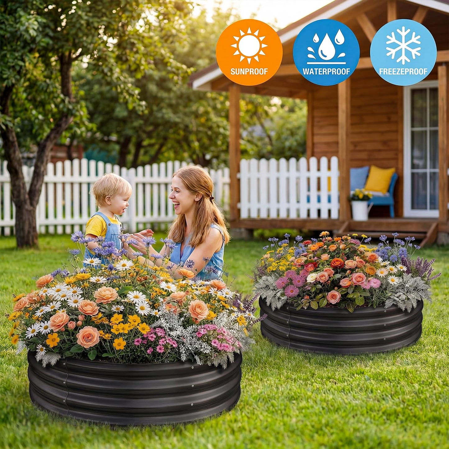 Land Guard Galvanized Raised Garden Bed 2Pcs, Planter Raised Garden Beds Outdoor, Round Clearance Raised Garden Beds for Gardening Vegetables (Gray)