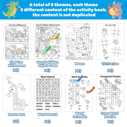 Kalysky 24 Mini Activity Books for Kids Party Favors Ages 4-8 8-12,Fun and Challenges Include Mazes, Dot to Dot,Word Search, Word Scramble and More for Goodie Bag Stuffer Classroom Activity