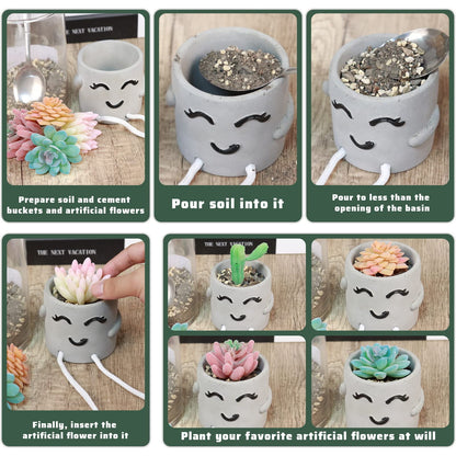 Uguisu 1 Piece Gray Cute Smiley Cement Planter, Small Plant Pot, Indoor Succulent Pot, Fun Planter with Hanging Feet for Living Room, Office, Desk and Bathroom Shelf Decor (Plants Not Included).