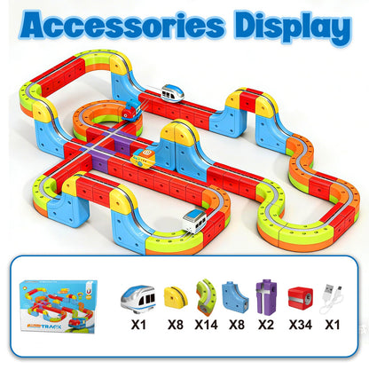 3D Infinity Cube Track Magnetic Electric Train Set for Kids 4 6 7 8,Toy Vehicle Playsets for Toddlers 3-5 Train Set Learning Gift,68 Pcs/1 car