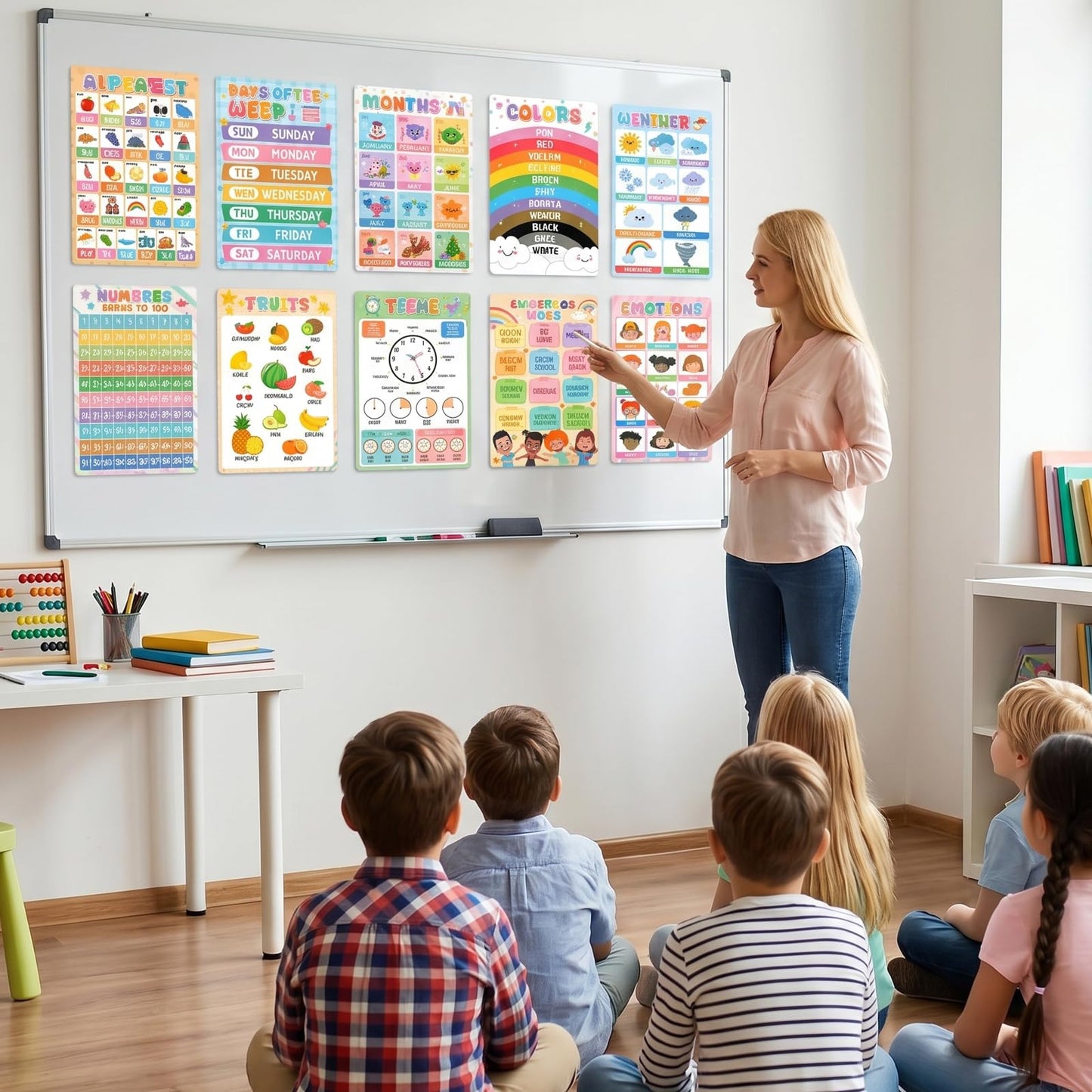 Gorsbark 18 Educational Posters for Toddlers 1-3, Laminated Learning Posters with Alphabet & Numbers Chart, Boho Classroom Kindergarten Preschool Decor, 11"x17"