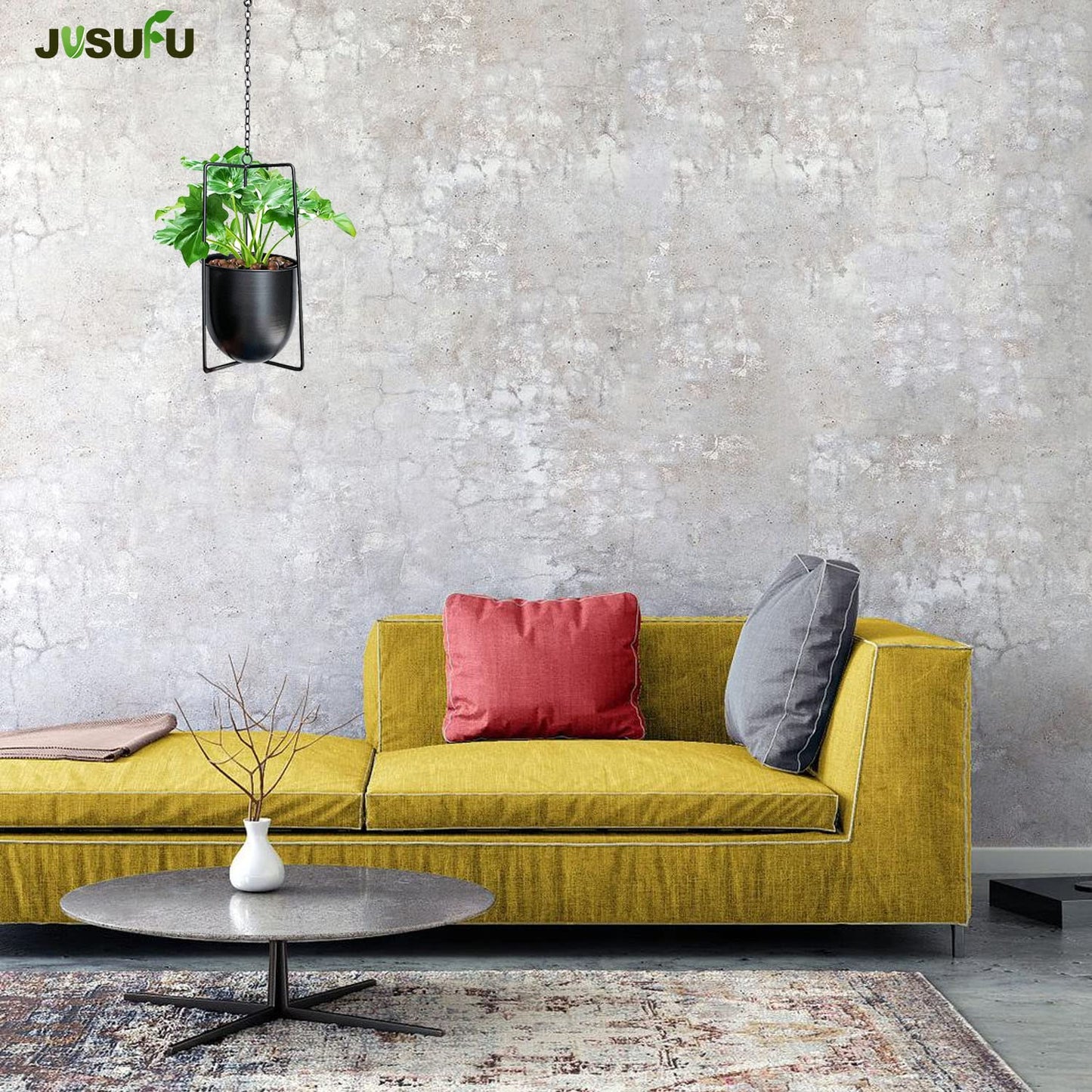 JUSUFU Metal Plant Hanger,Hanging Planters Indoor Hanging Flower Pots (Black)
