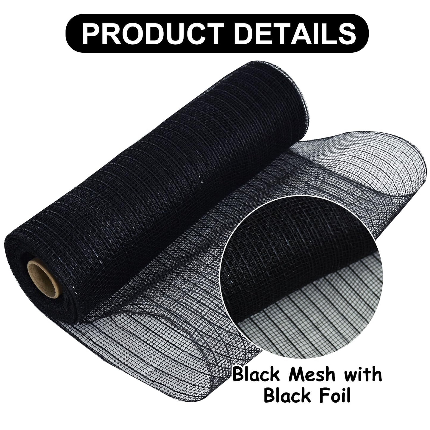TONIFUL 2 Rolls 10 Inch Black Decorative Mesh Ribbbon Rolls, Fabric Mesh with Foil for Wreath Supplies, Front Door Wreath Crafts Tree Decor Christmas NewYears Halloween Decoration (10 yds/roll)