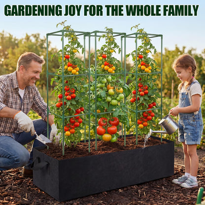 BobbleT 3 Pack Heavy Duty Tomato Cages with 86 Gallon Grow Bag, 41" Adjustable Tomato Trellis for Raised Garden Bed, Sturdy Square Plant Support for Climbing Vegetables, Cucumbers & Garden Plants