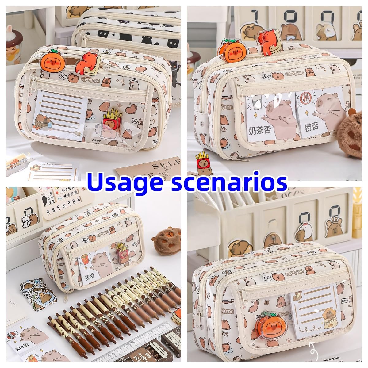 VTYFRY Cute Kawaii Pencil Case Pouch Cartoon Pen Box Holder Organizer for Office Workspace Supplies Desk Accessories Travel Essentials Aesthetic Trendy Cool Stuff Gift Large Capacity (Black Cat)