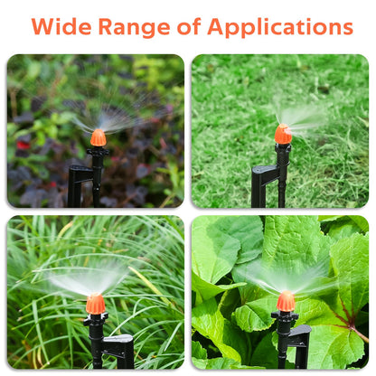 La Farah 180 Degree Irrigation Sprinkler Heads: Micro Sprinkler Nozzle on 12 Inch Stake with 1/4" Tubing - Drip Spray Emitters for Garden Irrigation System (20 Pack)