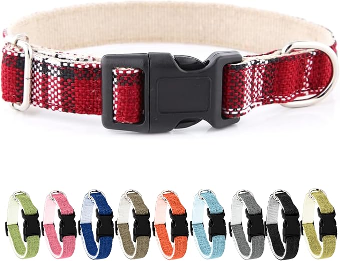 Hypoallergenic Dog Collar - Great for Sensitive Skin, Soft Collar for Dogs, Soft Organic & Earth Friendly (Large, Red Plaid)
