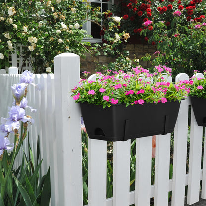 CADUKE 6 PCS Railing Planter Boxes, Black Planter Boxes with Adjustable Bracket, 17 Inch Deck Rail Planters for Outdoor Plants, Flower Pots for Balcony Garden Decor