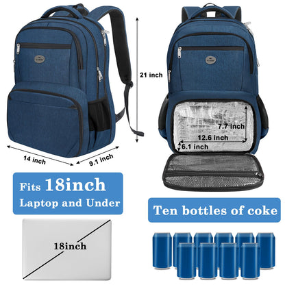 MATEIN Backpack Lunch Box, Water Resistant Mens Lunch Backpack for Work with 18 Inch Laptop Compartment, TSA Flight Approved Travel Bookbag with Luggage Strap, Extra Large Insulated Cooler Bag