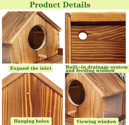 ‌Wooden Bird Nest House with Felt Cover-Detachable Hanging Hammock Bed for Parakeets, Budgies, Cockatiels, Lovebirds, Conures, Canaries, All-Season Perch Hideaway for Birdcage (Wood Color)