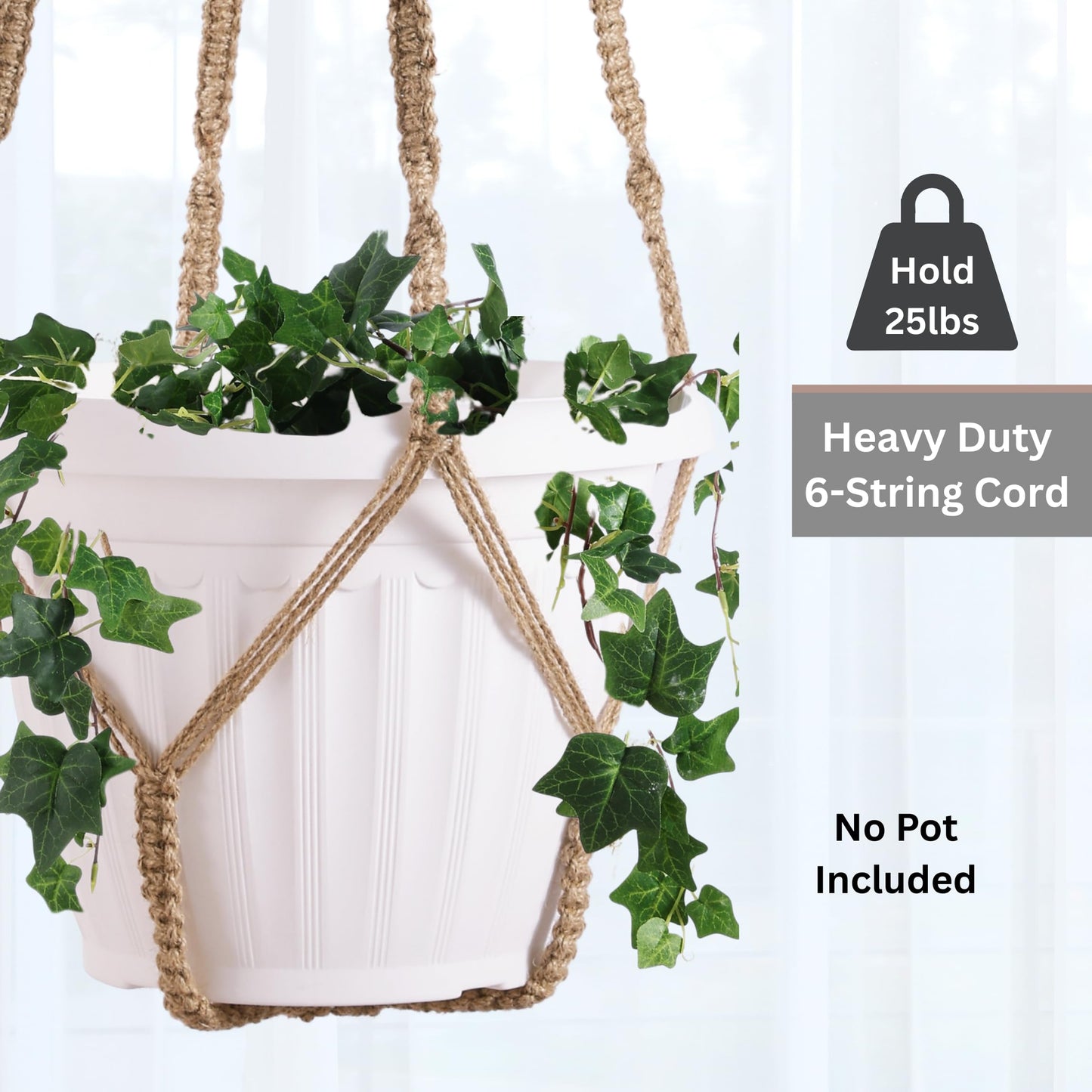 Shineloha Giant XXL 55 Inches Macrame Planter Hanger Large for 15 inch Pot + Swag Hook | Extra Large Hanging Planter for Indoor Plants | No Pot/Plant Included (XXL Jute)