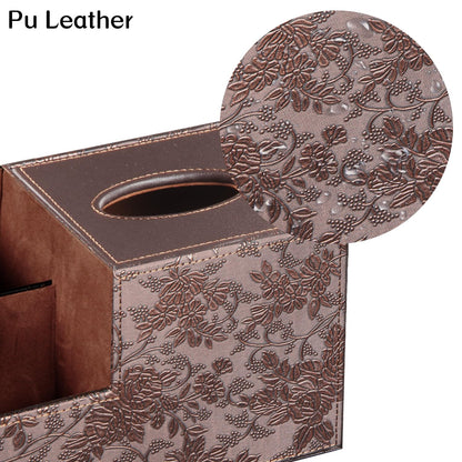 Fanousy Square Tissue Box Cover with Storage, PU Leather Cube Tissue Box Holder, Remote Control Nightstand Organizer, Modern Desk Caddy for End Table, Bathroom, Bedroom, Home, Office Decor