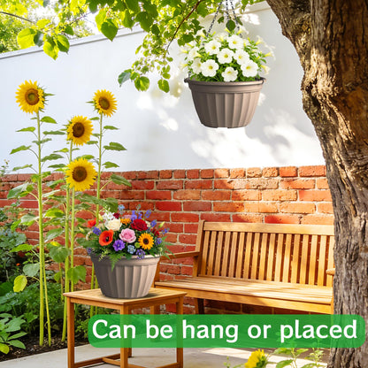 FGstyle 6 Pack Hanging Planters 8 Inch,Self Watering Pots for Indoor Plants,Plastic Hanging Basket with Soil Elevator and 20" Chain for Home Garden Porch Balcony Patio Decor(Beige)