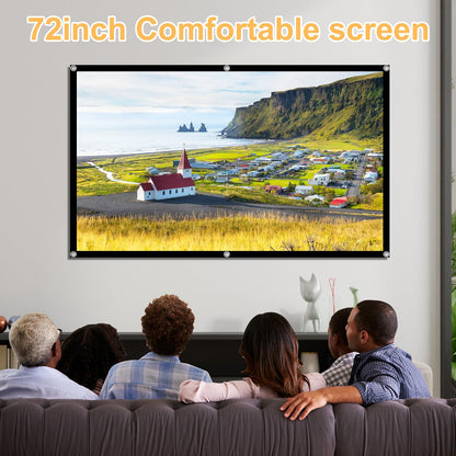 Projector Screen, 72Inch Outdoor Projector Screen, Washable & Foldable - Ideal for Indoor/Outdoor Home Theater, Camping, Office, 16:9 Aspect Ratio, 4K HD, Projector for Movies On Wall