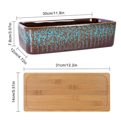 ARTKETTY Succulent Pots - 12 Inch Large Succulent Planters with Drainage Tray, Window Sill Planter, 4 Pack Small Plant Pots with Drainage Tray, 4.5 Inch Ceramic Pots for Indoor