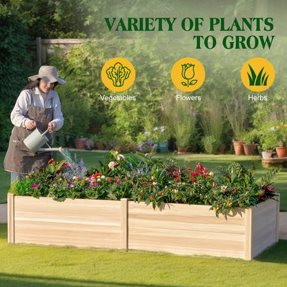 SPECRAFT 8x4 Ft Wood Raised Garden Bed, Durable 15 Inch Depth Planter Box for Vegetables, Herbs, and Flowers, Ideal for Outdoor Gardening with Open Base