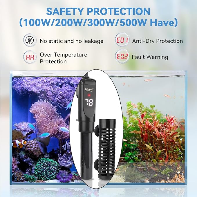 hygger Ceramic Submersible Aquarium Heater, New Explosion-Proof Fish Tank Water Heater with External Temp Controller Auto Thermostat Heater for Saltwater Freshwater (500W for 60~120 Gallon)