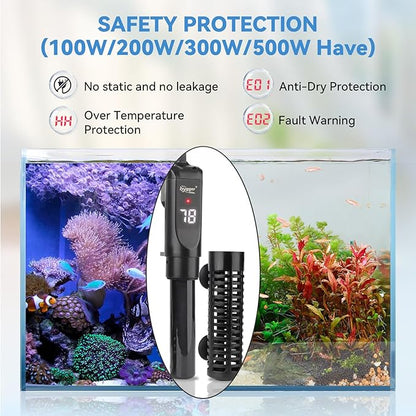 hygger Ceramic Submersible Aquarium Heater, New Explosion-Proof Fish Tank Water Heater with External Temp Controller Auto Thermostat Heater for Saltwater Freshwater (500W for 60~120 Gallon)