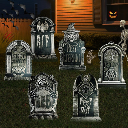 17inch Halloween Tombstones Decorations 6PCS Graveyard Halloween Decorations Outdoor, Plastic Halloween Gravestones Headstone Yard Signs for Yard Decor
