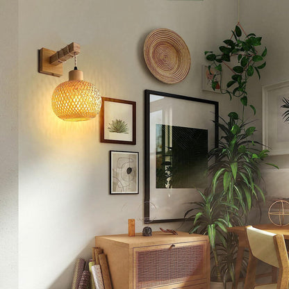 Bagkcopp Rattan Wall Sconce Light,Lamps for Bedroom, Farmhouse Wall Sconces, Wall Mount Light Fixture Indoor, Boho Bedside Wall Sconces for Living Room (Rattan)