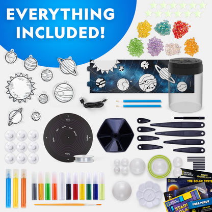 National Geographic Ultimate Space Activity Kit – Diamond Painting Solar System Night Light, Glow-in-The-Dark Solar System Model & Stained Glass Window Art, Outer Space STEAM Arts & Crafts for Kids