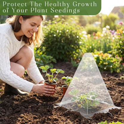 Yalikop 50 Pack Garden Cloches for Plants, Clear Plastic Plant Cloche Covers with 100 Stakes, Reusable Frost Protection Dome for Seedlings, Protect from Snails, Birds, Animals, 7.8" x 11"