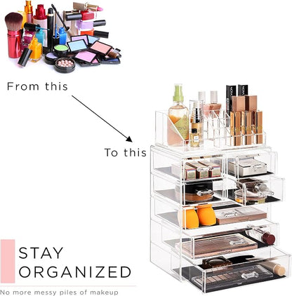 Sorbus Acrylic Makeup Organizer Set, 7-Drawer Vanity & Countertop Cosmetic Storage with Small & Wide Compartments, CLear Makeup Storage for Brushes, Jewelry – Holiday Gift for Women & Teens