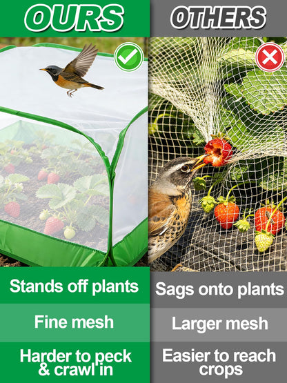 Pop Up Garden Netting for Square Raised Beds - 4'L x 4'W x 2'H Ultra Fine Mesh Net Plant Cover with 8 Stakes, Protection for Vegetables Fruit from Birds Pests